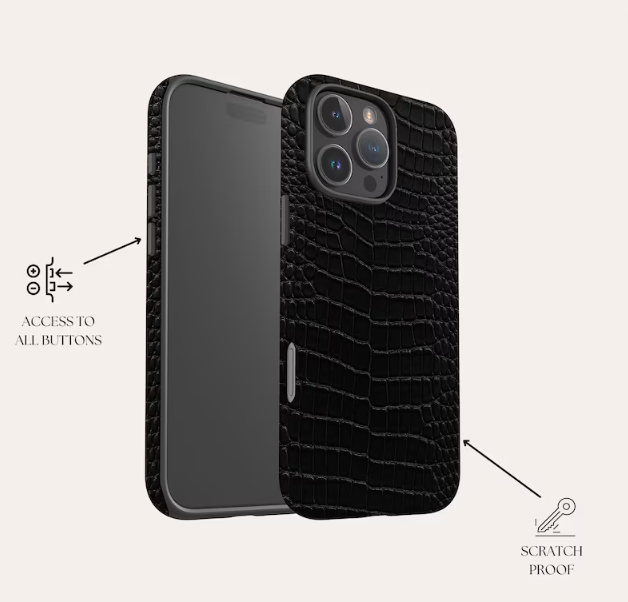 Black Crocodile Print phone case